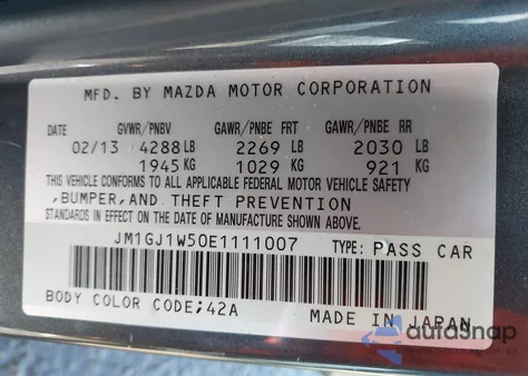 2014 Mazda Mazda6 I Grand Touring из США, поврежденный, VIN JM1GJ1W50E1111007